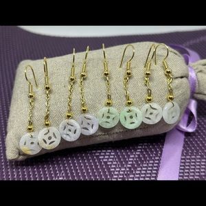 4 pairs  jade earrings with 14K gold plated on S925 silver